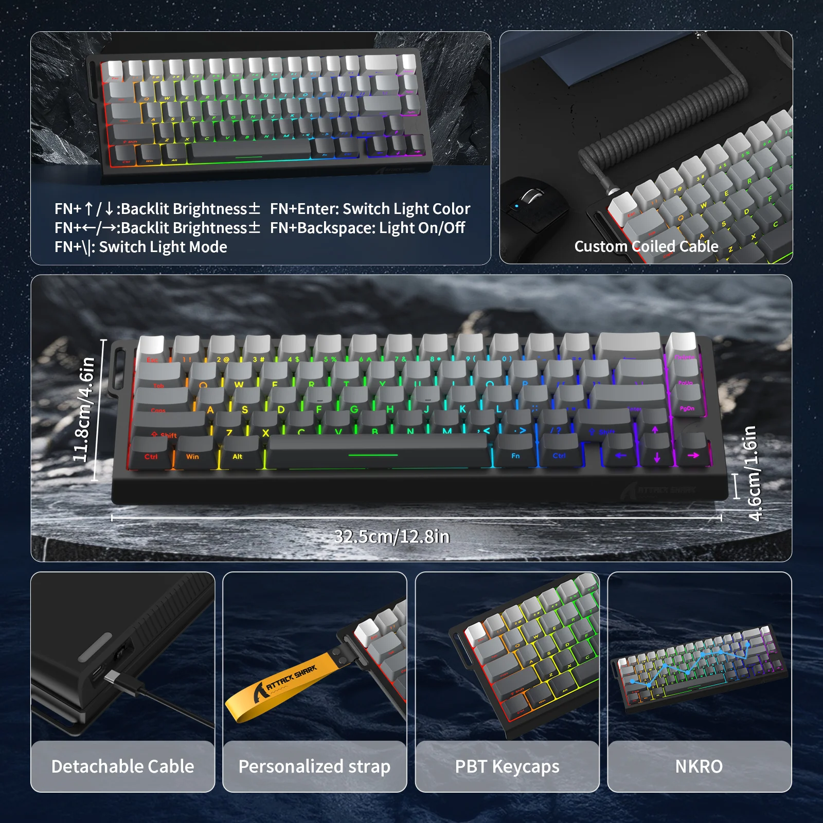 ATTACK SHARK X68 HE Rapid Trigger Keyboard Magnetic Switch with C01PRO Coiled Cable - Image 27