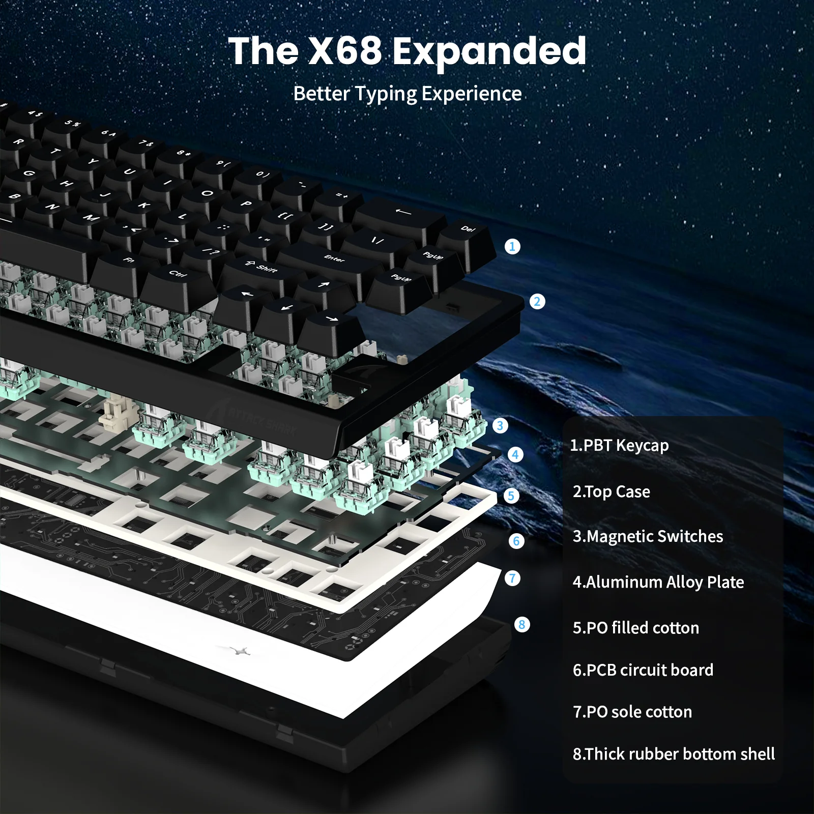 ATTACK SHARK X68 HE Rapid Trigger Keyboard Magnetic Switch with C01PRO Coiled Cable - Image 33