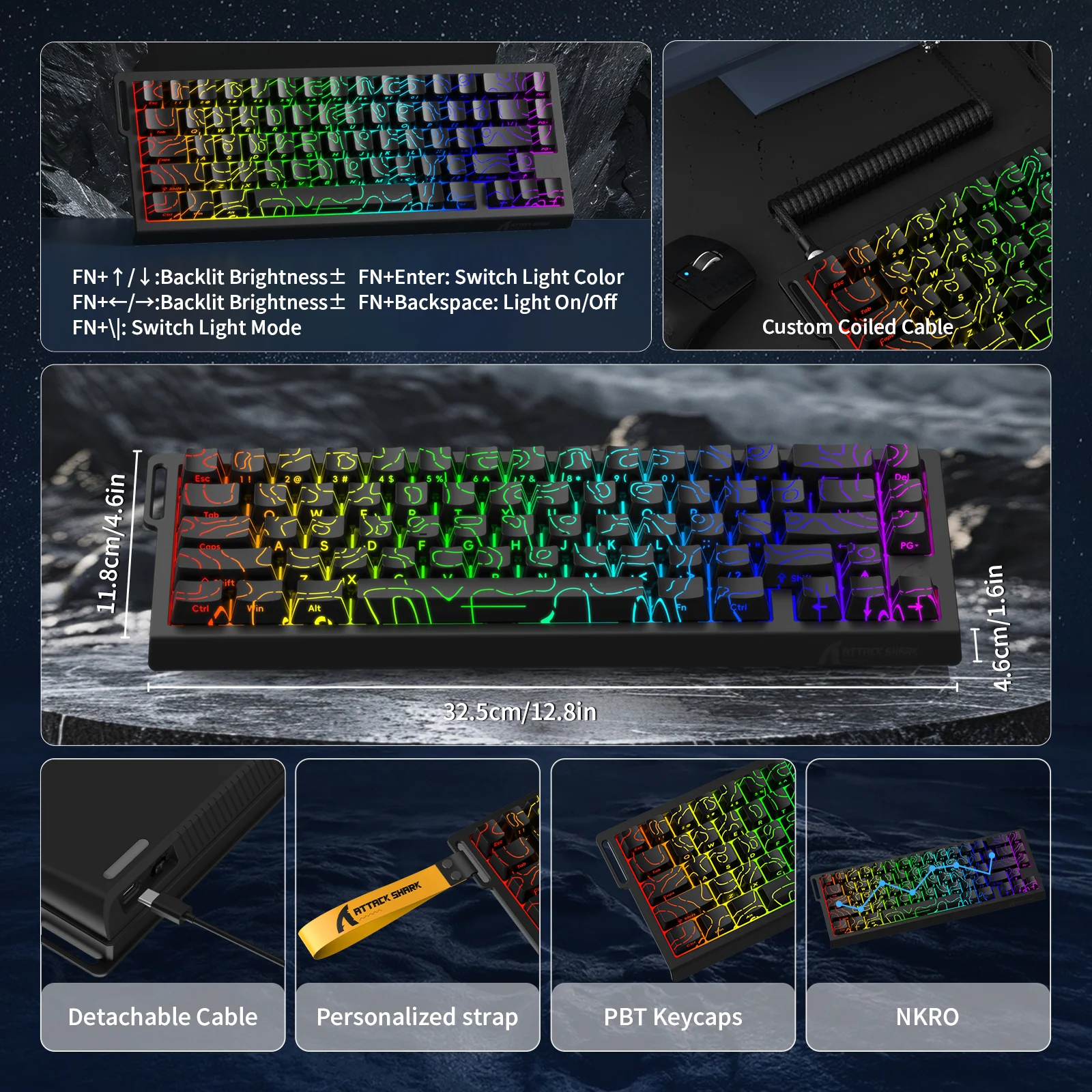ATTACK SHARK X68 HE Rapid Trigger Keyboard Magnetic Switch with C01PRO Coiled Cable - Image 9